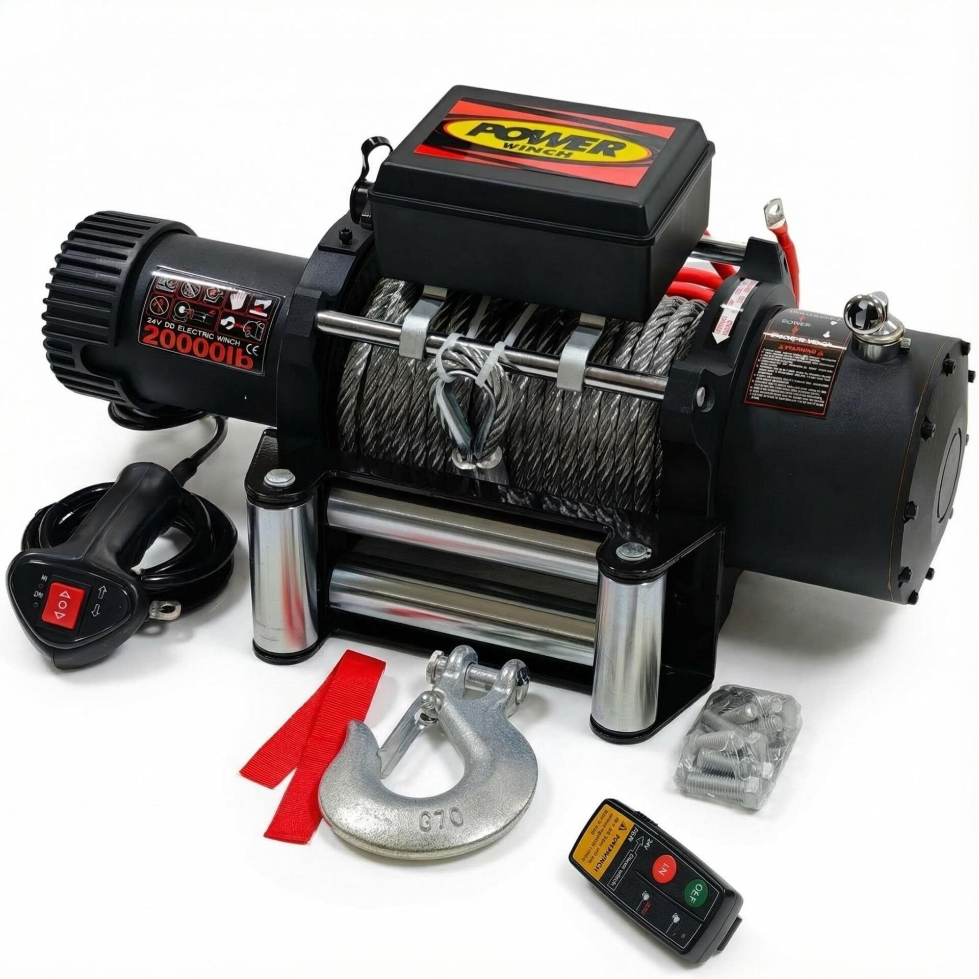 Power Winch 20000 lb Çelik Halatlı Off-Road 4x4 Elektrikli Vinç 24 V
