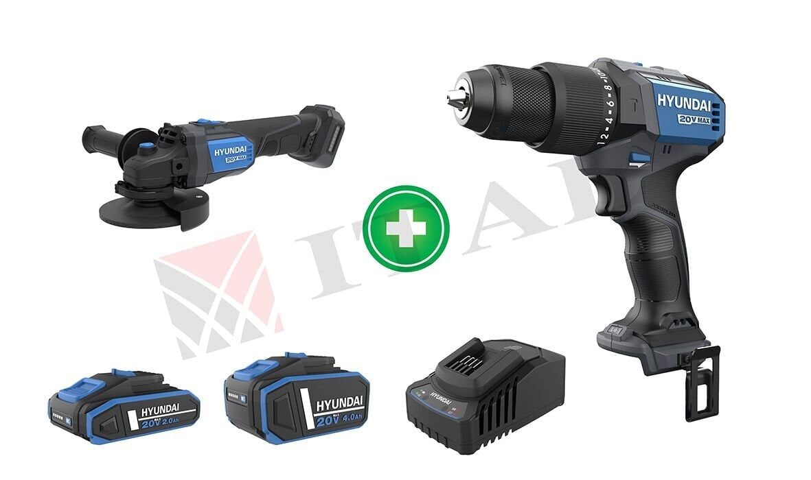 Hyundai S02-FTB Akülü Matkap ve Taşlama Makinesi Seti – HD20X-60TT + AG20X-115