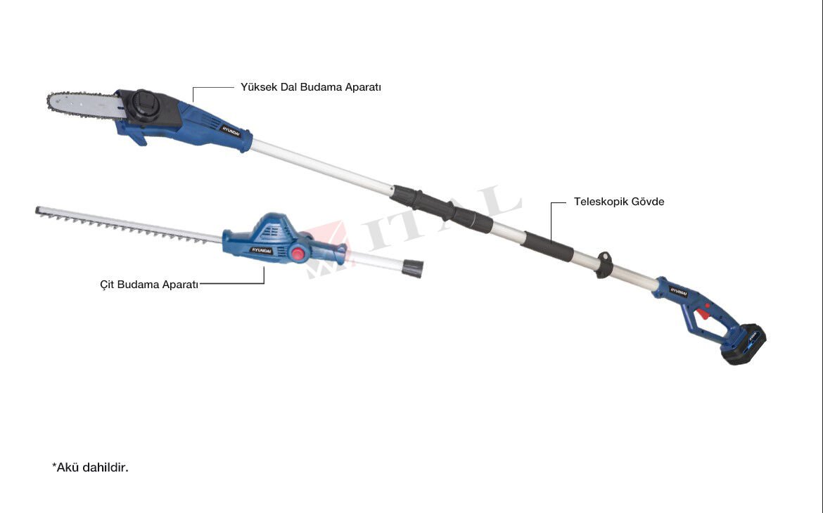 Hyundai PSHT202-1X4A Akülü Tels. Dal Budama Ve Çi̇t Bi̇çme (Akü Ve Şarj Dahil)