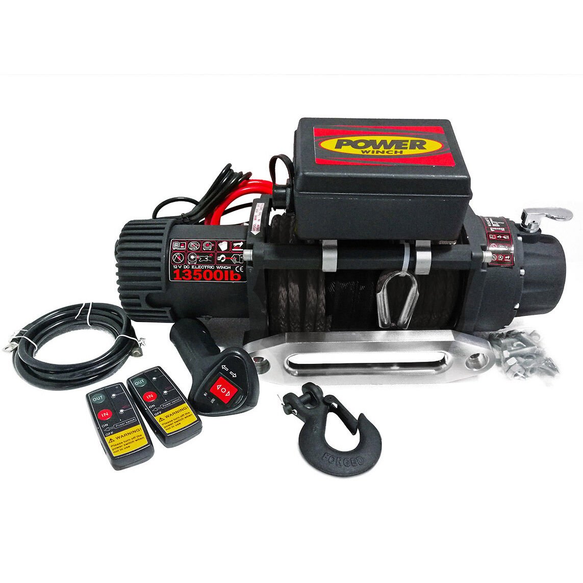Power Winch 13500 lb Sentetik Halatlı Off-Road 4x4 Elektrikli Vinç 12V Siyah Halatlı