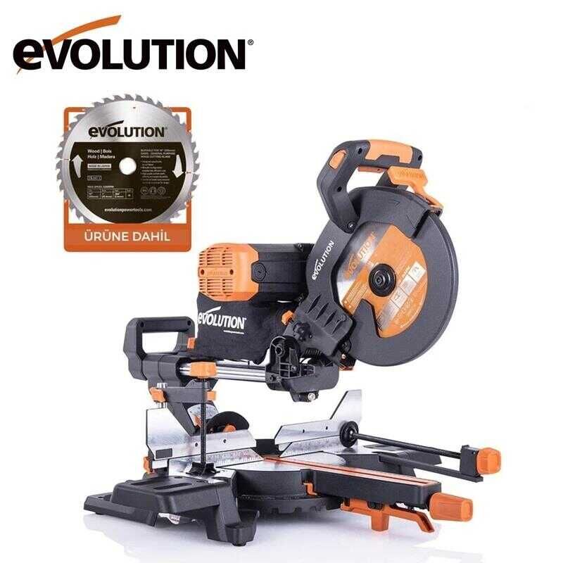 Evolution 053-0003B R255SMS-DB+ Çift Eğimli Kızaklı Bileşik Gönye Kesme Makinesi, 255mm