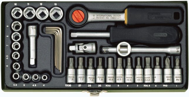 Proxxon Endüstriyel 23080 - Cırcırlı Kollu 36 Parçalı Lokma ve Bits Takımı