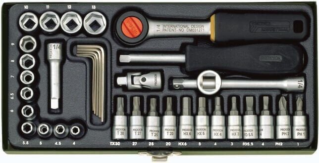 Proxxon Endüstriyel 23080 - Cırcırlı Kollu 36 Parçalı Lokma ve Bits Takımı