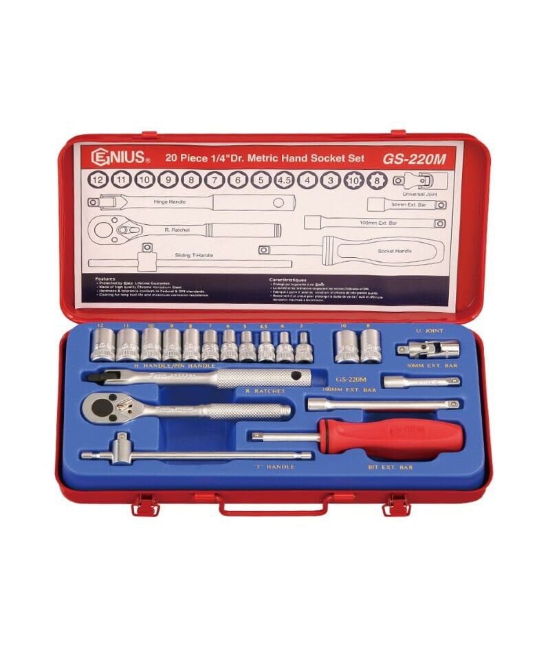 GENIUS GS-220M Altıköşe Kromajlı Lokma Takımı (20 Parça 1/4'' Metrik Set)