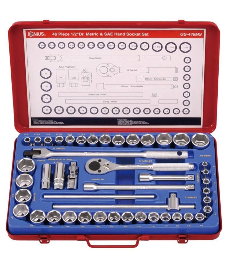GENIUS GS-446MS 46 Parça 1/2'' Altıköşe Lokma Takımı (Metrik ve İnç)