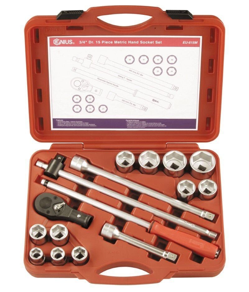 GENIUS EU-615M 3/4'' Profesyonel Altıköşe Kromajlı Lokma Takımı - 15 Parça