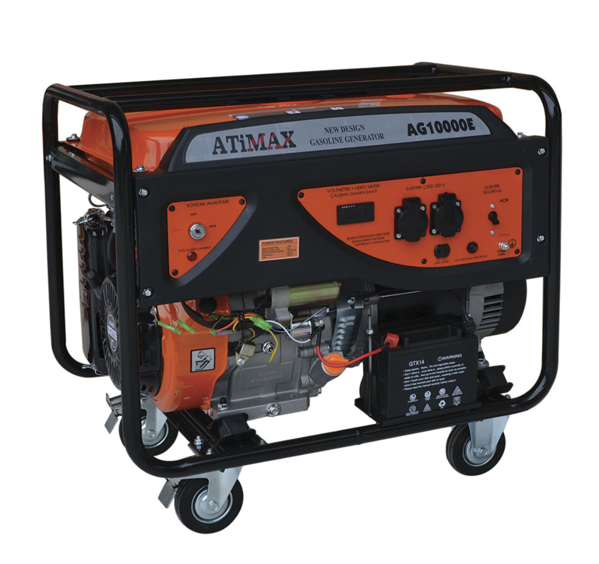 ATiMAX AG10000E  10 KVA, MONOFAZE, BENZİNLİ MARŞLI/İPLİ TEKERLİ JENERATÖR