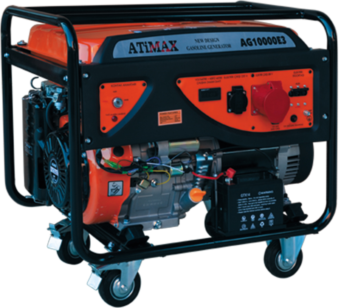ATiMAX  AG10000E3  10 KVA, TRİFAZE, BENZİNLİ MARŞLI/İPLİ TEKERLİ JENERATÖR