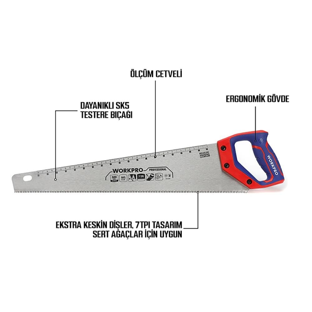 WORKPRO WP215007 500mm SK5 7 TPI Ağır Hizmet Tipi El Testeresi
