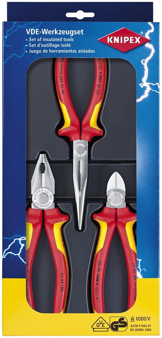 Knipex 00 20 12 - Vde Kombine Pense Seti - Karga Burun ve Yan Keski