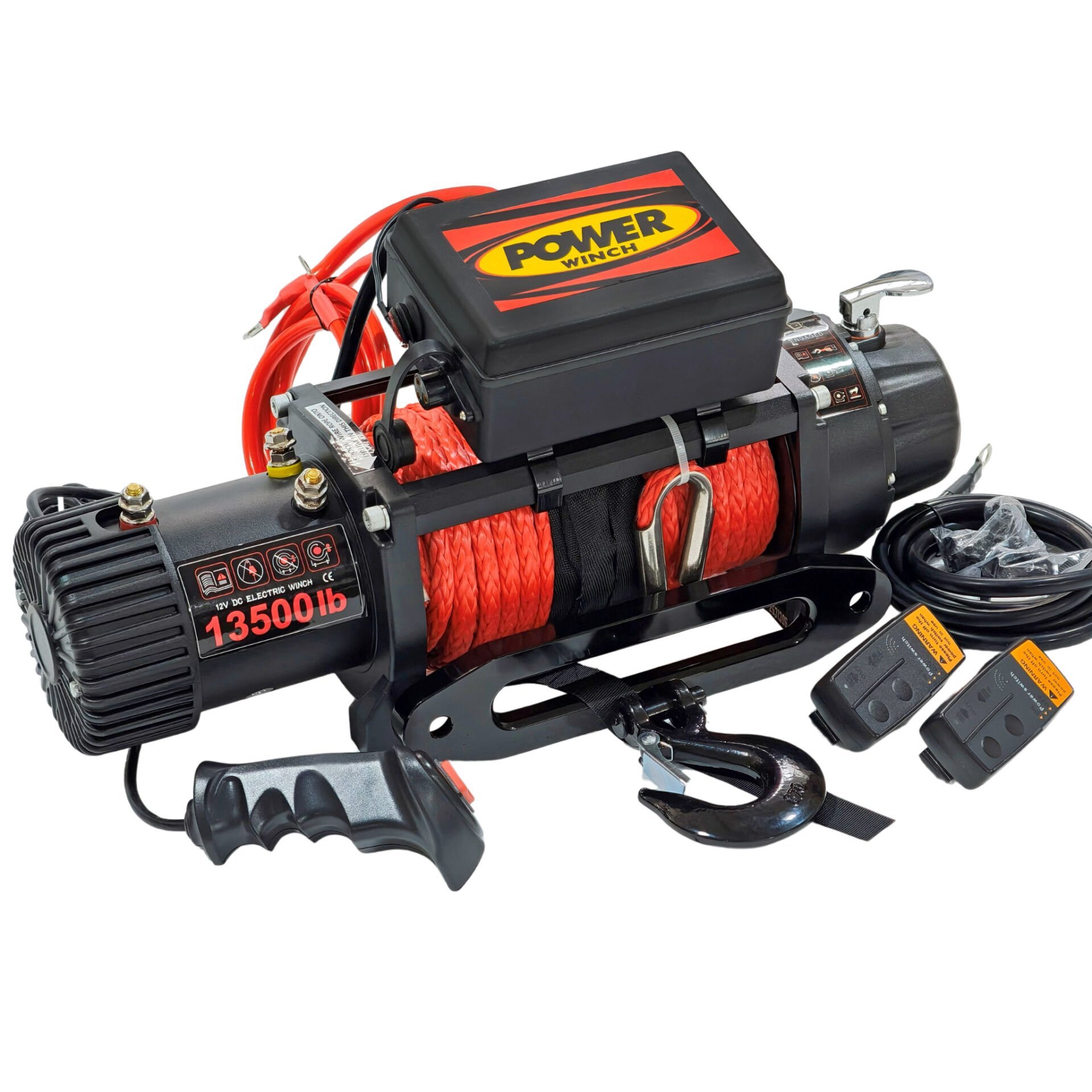 Power Winch 13500 lb Sentetik Kırmızı Halatlı Off-Road 4x4 Elektrikli Vinç 12V