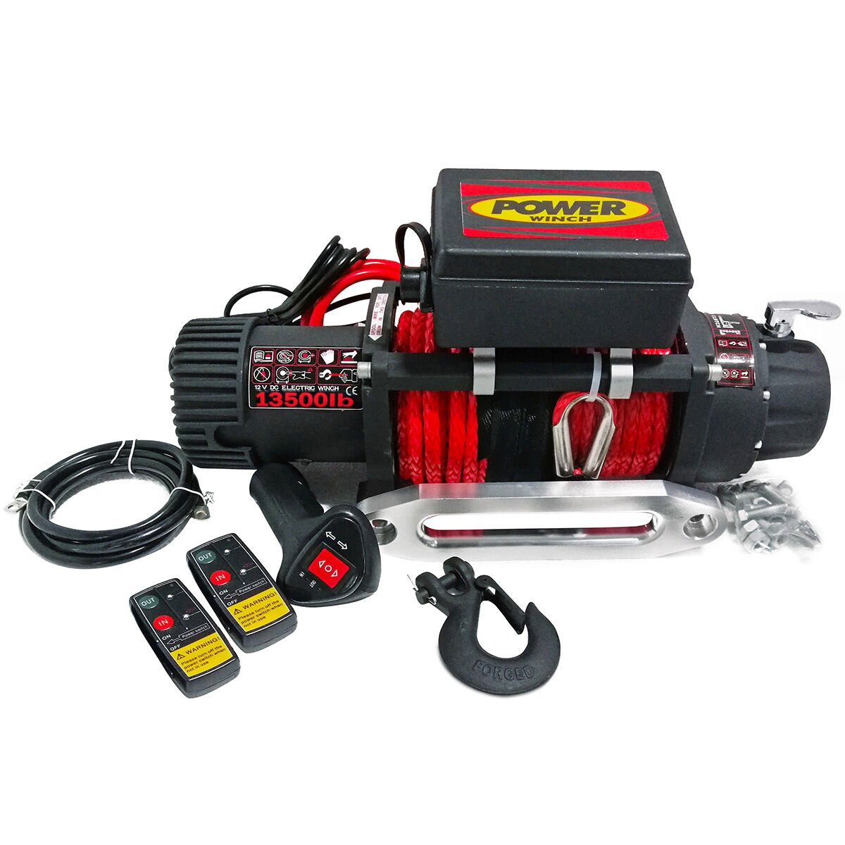 Power Winch 13500 lb Sentetik Kırmızı Halatlı Off-Road 4x4 Elektrikli Vinç 12V