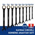 WORKPRO WP202602 8-19mm 9 Parça CR-V Profesyonel Cırcır Kombine Anahtar Takımı + Bez Taşıma Kılıfı