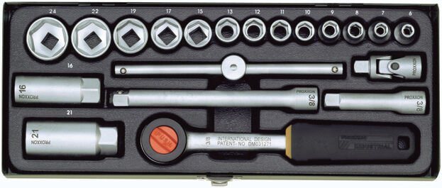 Proxxon Endüstriyel 23110 - Cırcır Kolu ile 24 Parçalı Lokma Takımı