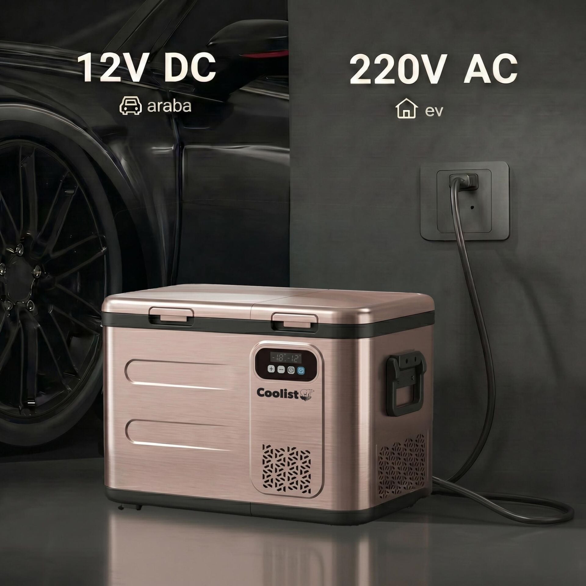 Coolist CLK40D 12/24V/220Volt 39 Litre Çift Bölmeli Outdoor Kompresörlü Bluetooth Bağlantılı Oto Buzdolabı