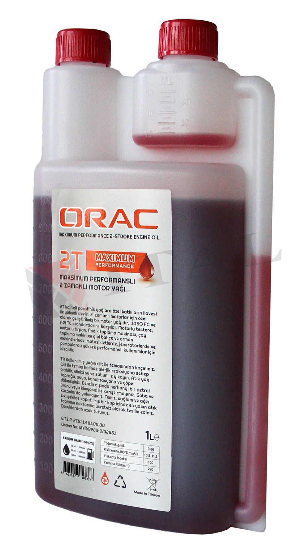 Orac ITAL200019 Motor yağı 2 zamanlı 1 Lt ölçekli