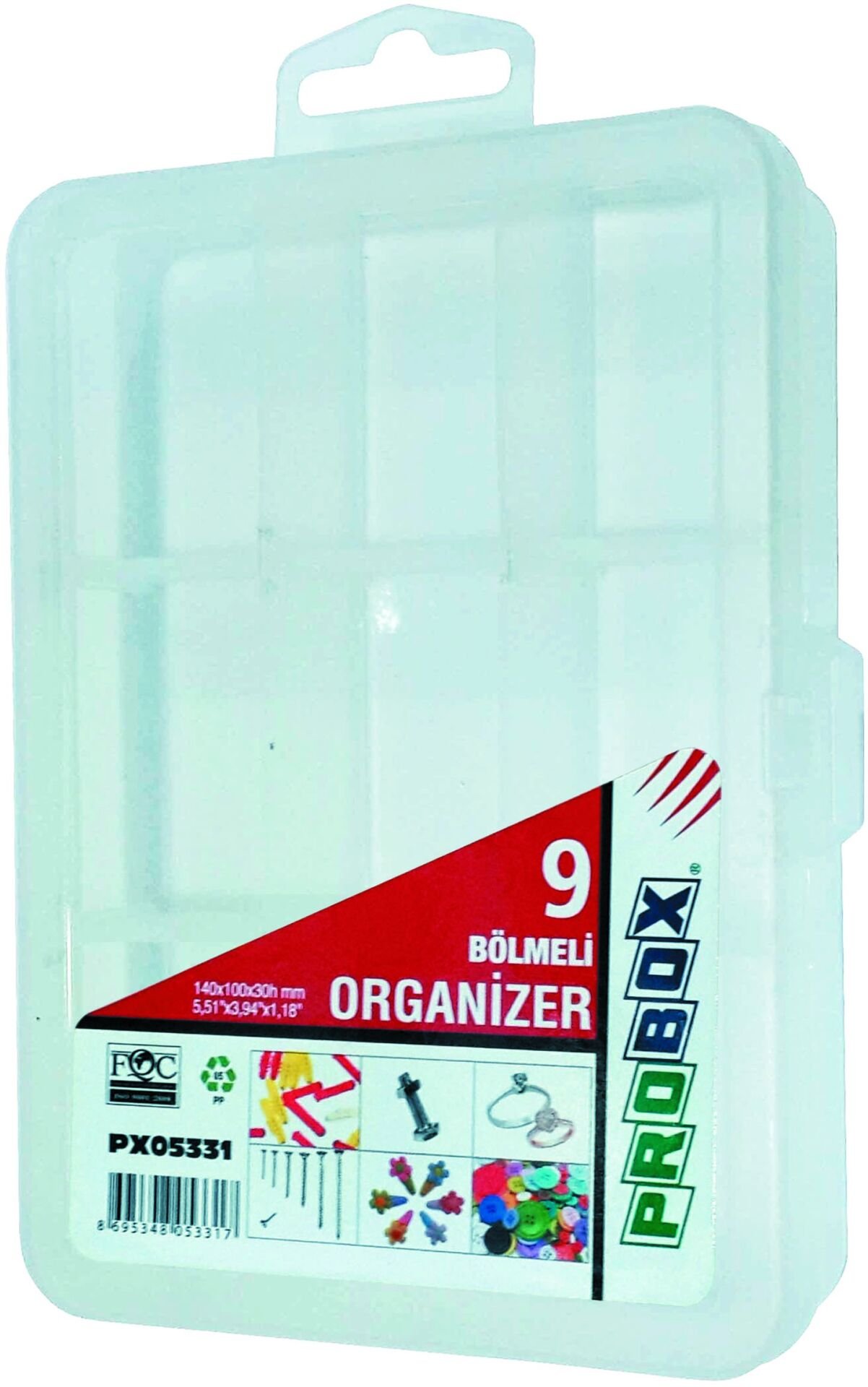 Probox PX05331 - 9 Bölmeli Organizer Kutu - Düzenli Depolama Çözümü