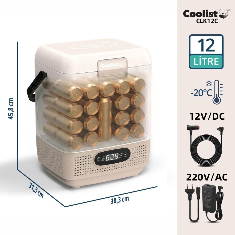 Coolist CLK12C 12/24Volt/ 220Volt 12 Litre Taşınabilir Kompresörlü Oto Buzdolabı